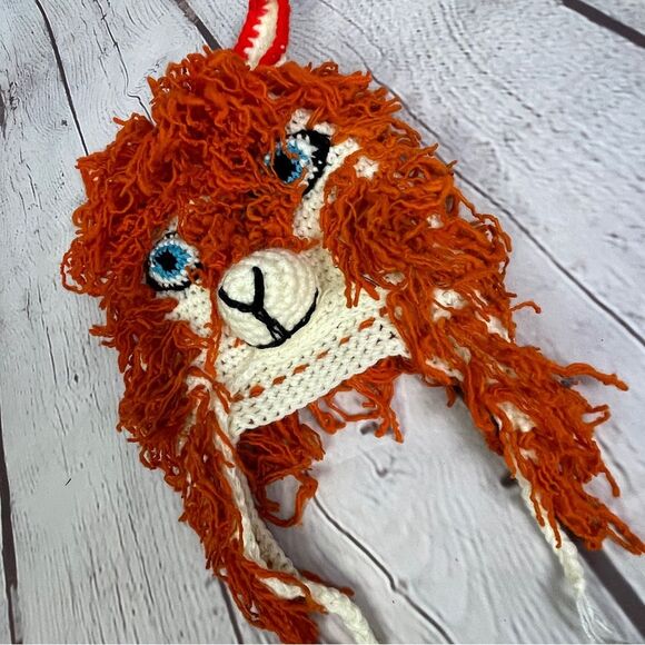 Fun red alpaca llama animal knit novelty costume ski hat with ear flaps, OS - Picture 4 of 8